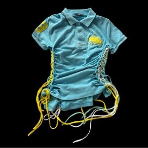 AI MEI LI Polo Ralph Lauren Blue Button Down Shirt with Yellow Accents